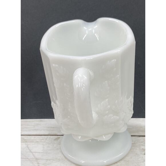 Vintage Westmoreland Footed Milk Glass Pitcher Paneled Grape and Vine Pattern - Picture 8 of 12